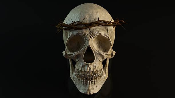Skull with crown of thorns 3d illustration stock photo