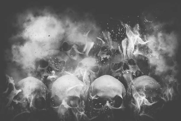 Skulls on fire stock photo