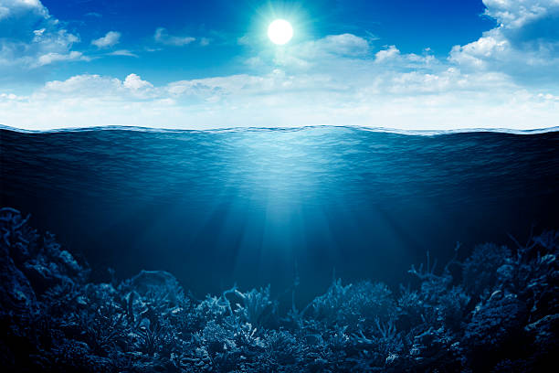 Sky, waterline and underwater background stock photo