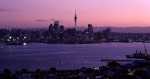 Skyline Auckland at dusk stock photo