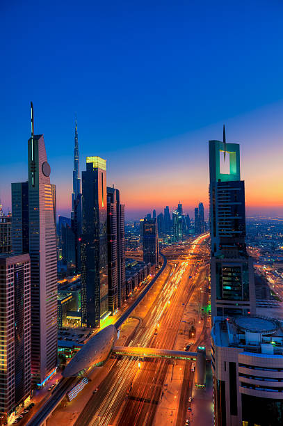 Skyline of Dubai Financial District stock photo