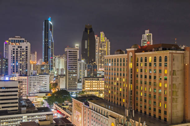 Skyline of Panama City at night stock photo