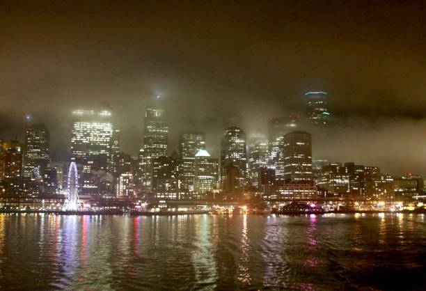 Skyline Of Seattle In The Fog stock photo
