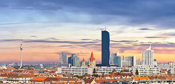 Skyline of the Danube City of Vienna stock photo