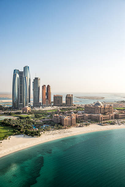 Skyscrapers and coastline in Abu Dhabi stock photo