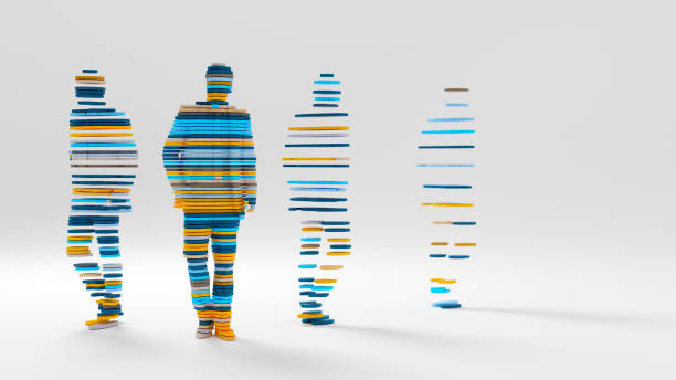 Sliced figure Abstract 3D render of a sliced male figure vanishing point stock pictures, royalty-free photos & images