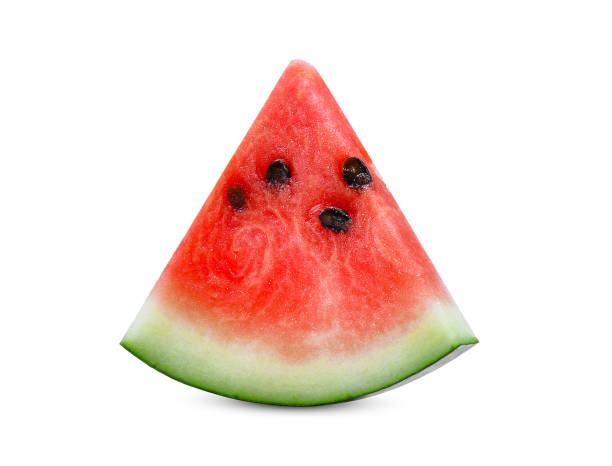 gesneden verse watermeloen geïsoleerd op witte achtergrond - watermeloen stockfoto's en -beelden