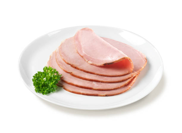Sliced Ham on Plate stock photo