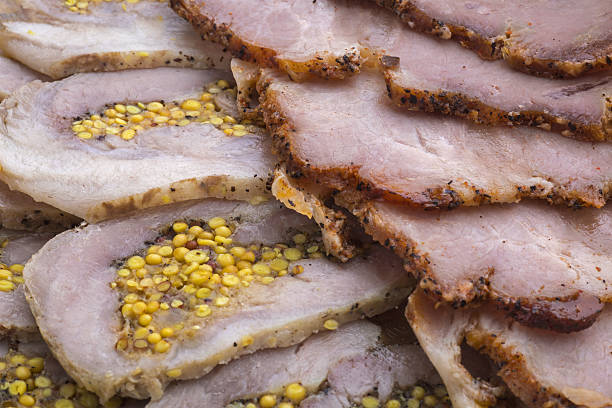 Sliced juicy pork and meatloaf stock photo