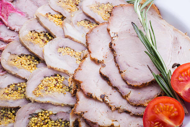 Sliced juicy pork, meatloaf stock photo