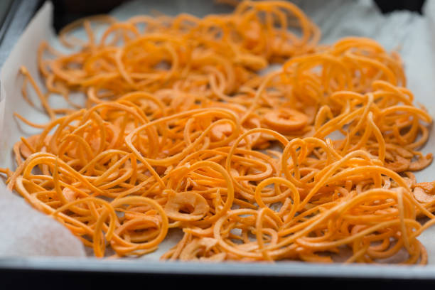 Slices of sweet potato noodles stock photo