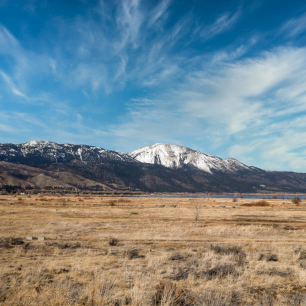 Slide Mountain and Washoe Valley Nevada in winter. stock photo