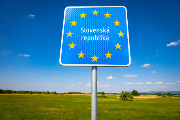 Slovak Republic sign at the state border stock photo