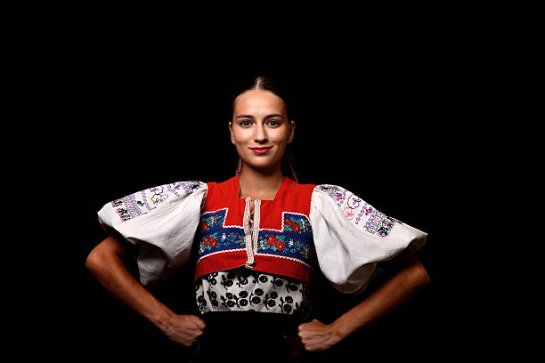 slovakian folklore dancer woman in slovakian folklore dancer dress slovakia stock pictures, royalty-free photos & images