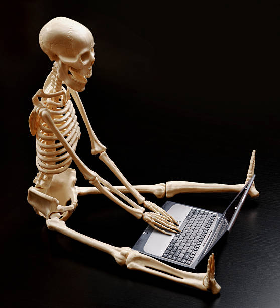 медленно ноутбук - skeleton waiting стоковые фото и изображения.