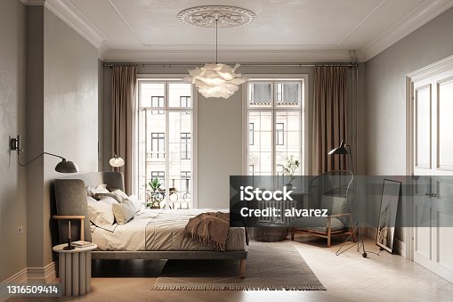 istock Small bedroom digitally generated image 1316509414