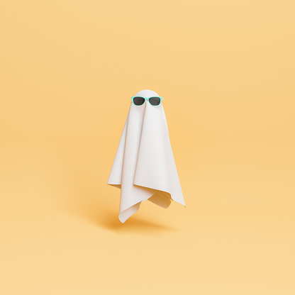 small cloth ghost with sunglasses. minimal halloween concept. 3d rendering