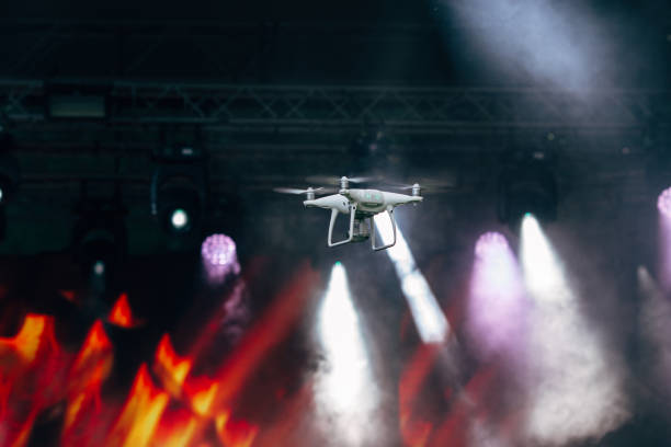 Small drone shooting scene at outdoors concert stock photo