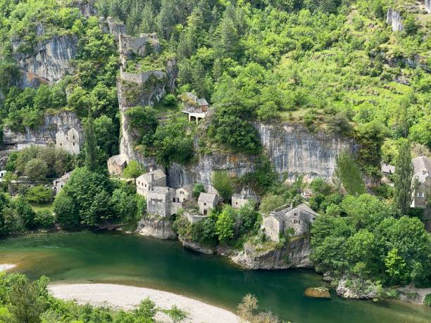 Small french village of Castelbouc in the Gorges du Tarn in France stock photo