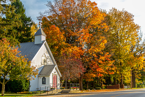 This small rural church really looks great with all the fall color