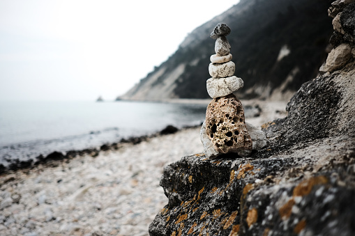Portonovo bay (Marche - Italy) small stack pf stones in perfect balance