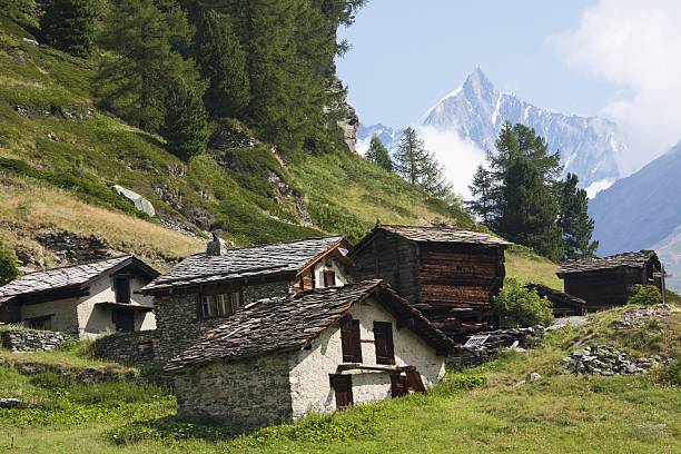 Small village in the mountains stock photo