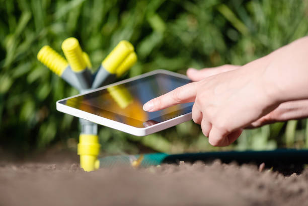giardino intelligente. - software agricoltura irrigazione foto e immagini stock