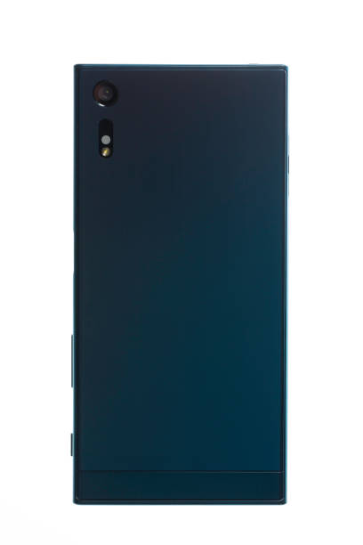 Smartphone in turquoise colour, rear cover. stock photo