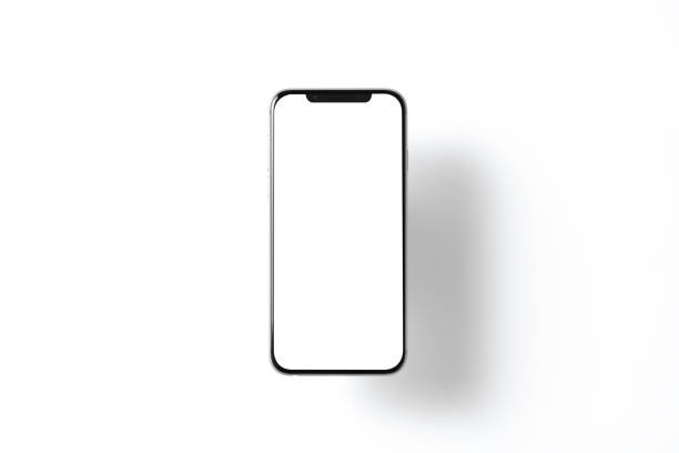smartphone mockup. new black frameless hovering smartphone with white screen. isolated on color background. based on high-quality studio shot. smartphone frameless design concept - iphone imagens e fotografias de stock