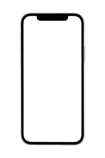 New popular smartphone isolated on white background. Smartphone with a blank white screen.