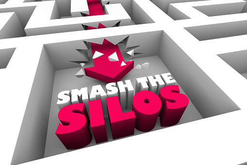 Smash the Silos Company Divisions Break Out Maze 3d Illustration