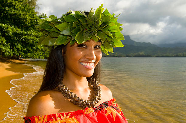 smiling hula girl stock photo