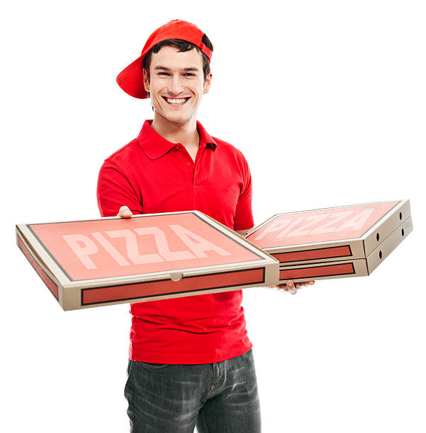 smiling pizza boy - pizza man stock photos and pictures.