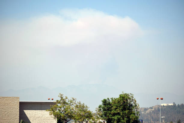 A Smoke Cloud Above the San Gabriel Mountains stock photo