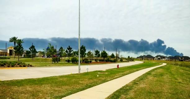 Smoke from ITC Fire over Suburbs - Panorama stock photo