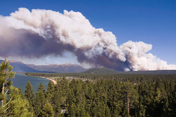 Smoke Plume from Lake Tahoe Forest Fire stock photo