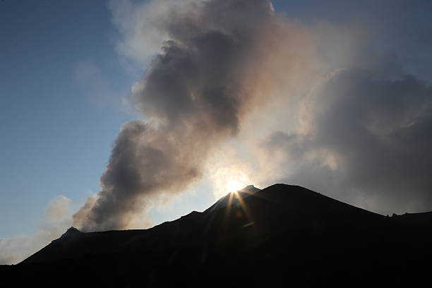 Smoking mountain  Volcano  Stromboli stock photo