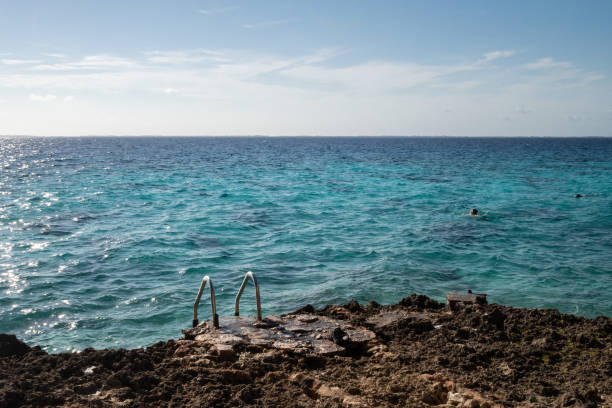 Snorkellers in the sea, Bay of Pigs, Cuba stock photo