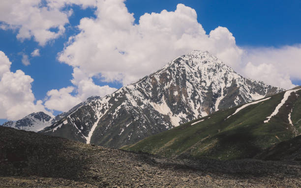 Snow Capped Mountain Peaks in Gilgit Baltistan Highlands stock photo