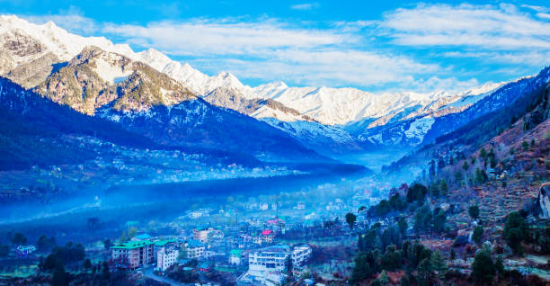 snow covered Himalayas in Manali India Himalayas mountains from Manali in India shimla stock pictures, royalty-free photos & images