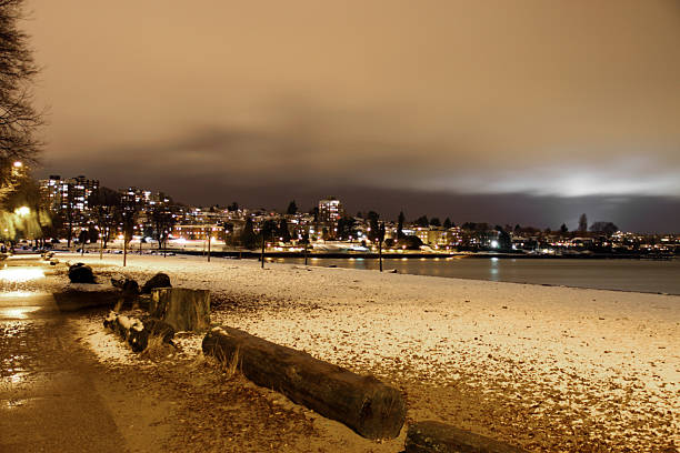Snow on the Beach Kitsilano beach in Vancouver after a snow fall. kitsilano beach vancouver winter stock pictures, royalty-free photos & images
