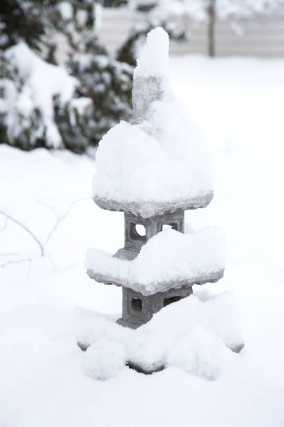 snow pagoda stock photo