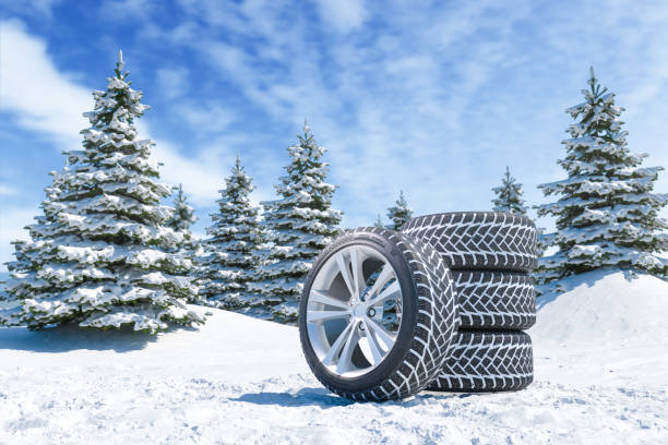 snö däck på vintern landskap bakgrund - köpa däck bildbanksfoton och bilder