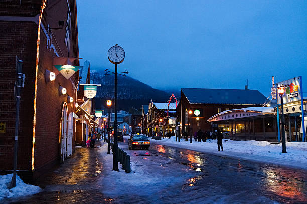 Snow village stock photo