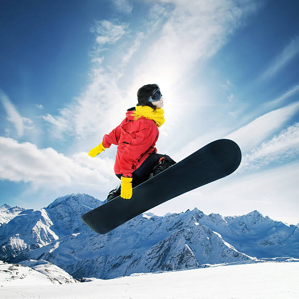 Snowboard jump stock photo