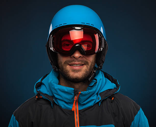 snowboarder  portrait - posing with ski stockfoto's en -beelden