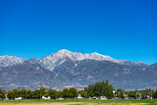 Snowcapped San Gabriel Mountains in Rancho Cucamonga stock photo