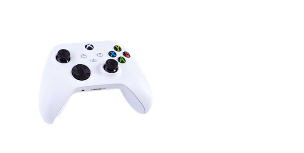 São Paulo, Brazil - 03, 2022:  White controller of new video game console Xbox Series S. On white background. São Paulo, Brazil - 03, 2022:  White controller of new video game console Xbox Series S. On white background. xbox stock pictures, royalty-free photos & images