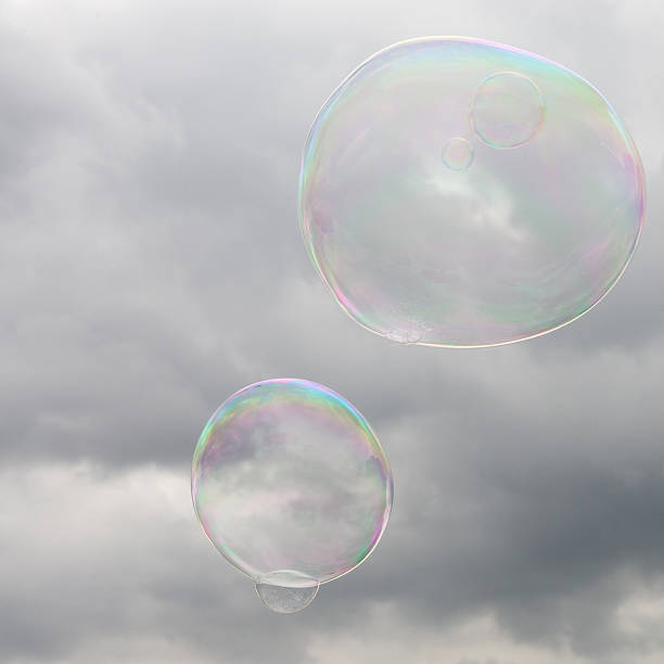 Soap bubbles in the sky stock photo