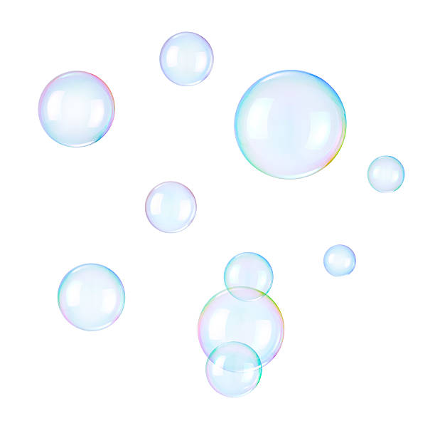 soap bubbles auf weißem hintergrund - blasen stock-fotos und bilder